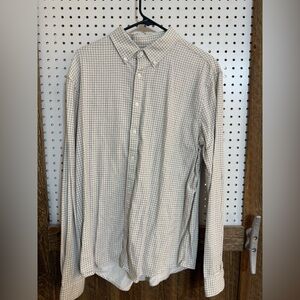 Express Men's L Tall Gray White Flannel Houndstooth Button-Up Shirt Long Sleeve